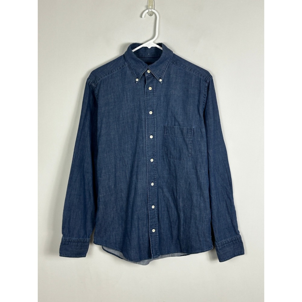 Eton Blue Denim Slim Fit‎ Button Down Long Sleeve Shirt Mens Sz 30 / 15.5 Cotton